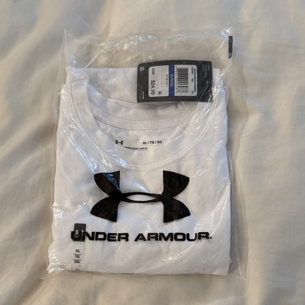Under Armour White Tee with Black Emblem